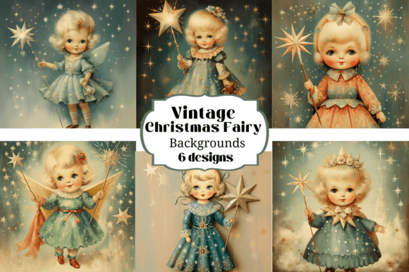 6 Vintage Christmas Fairy Digital Paper for Illustrations