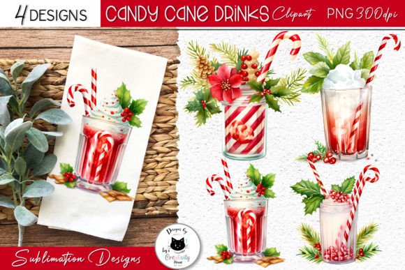 Candy Cane Christmas Drink Clipart Set for Modern Illustrations