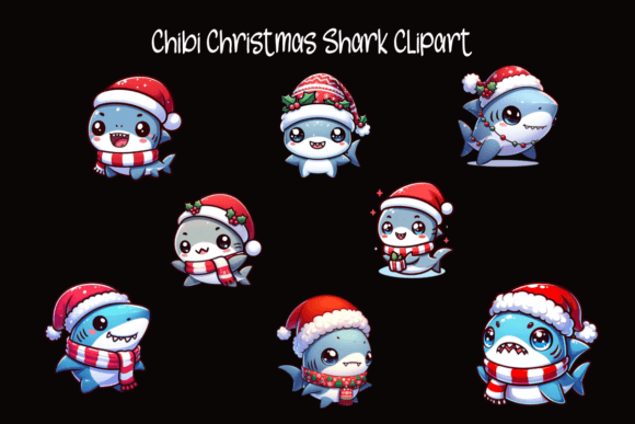 Chibi Christmas Shark Clipart for Festive Illustrations