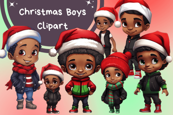 Christmas Black Boys Sublimation Clipart for Illustrations