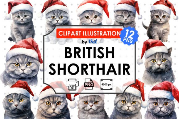 Christmas British Shorthair Bundle: Festive Illustrations for Crafters