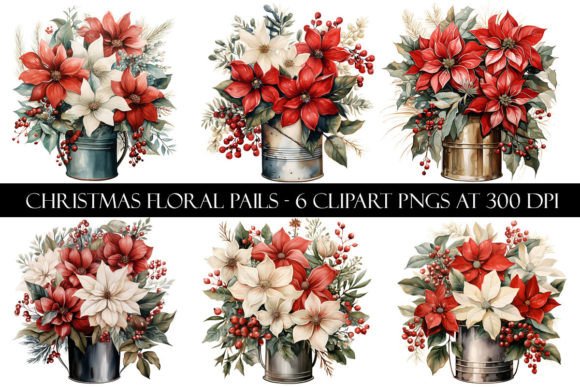 Christmas Floral Pail Clipart for Seasonal Illustrations