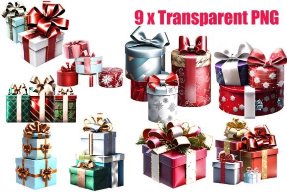 Christmas Gift Boxes with Bows Illustrations