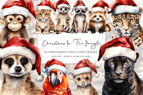 Christmas Jungle Animals Clipart for Modern Illustrations