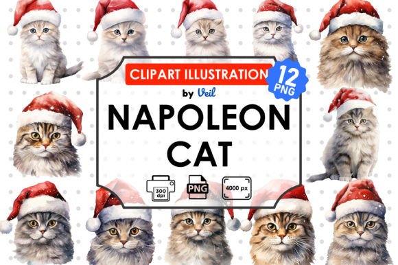 Christmas Napoleon Cat Clipart Bundle for Modern Illustrations