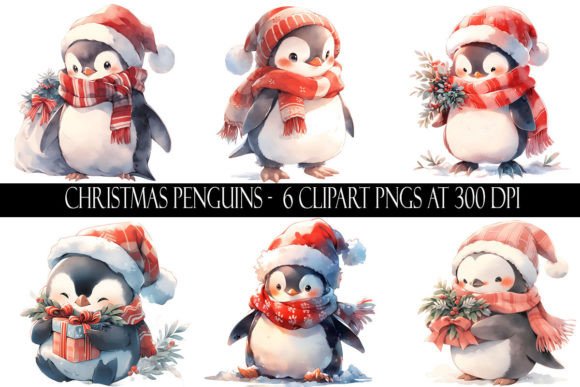 Christmas Penguin Clipart for Modern Illustrations