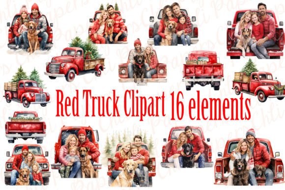 Christmas Retro Truck Clipart for Embroidery Projects