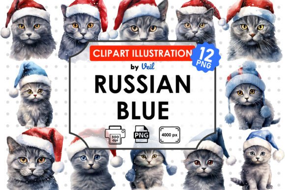 Christmas Russian Blue Clipart Bundle for Illustrations