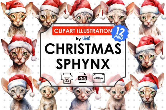 Christmas Sphynx Clipart Bundle for Modern Illustrations