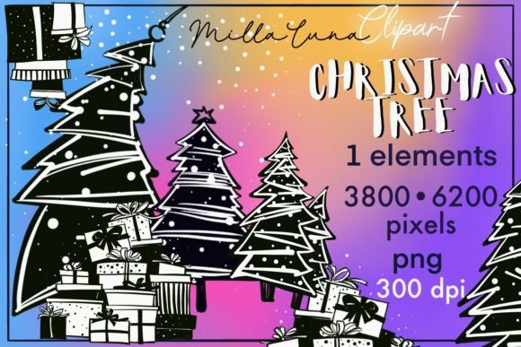 Clipart, Christmas Trees, PNG Graphics for Festive Illustrations