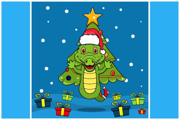 Crocodile Character with Christmas Theme for Modern Illustrations