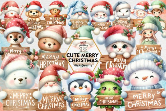 Cute Merry Christmas Sublimation Clipart for Festive Illustrations