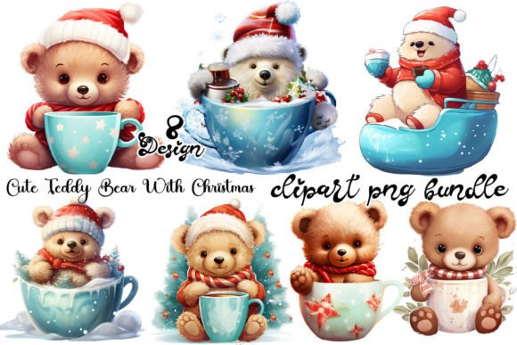 Cute Teddy Bear with Christmas Clipart for Illustrations
