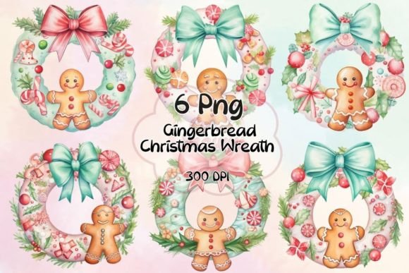 Gingerbread Christmas Wreath Watercolor for Small Business Branding