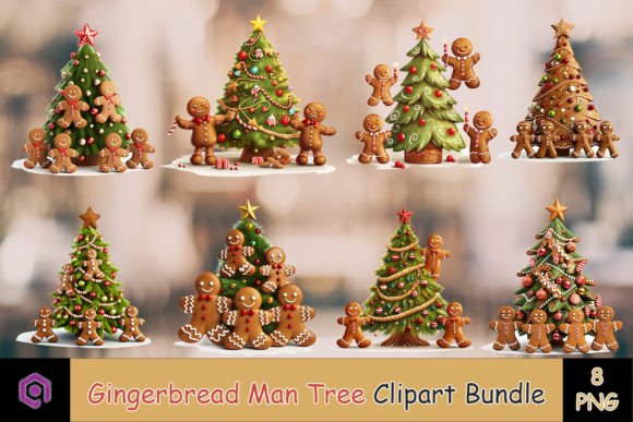 Gingerbread Man Christmas Tree Bundle Illustrations for Crafters