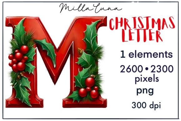 Letter M,Christmas Letter, Letter PNG for Seasonal Illustrations
