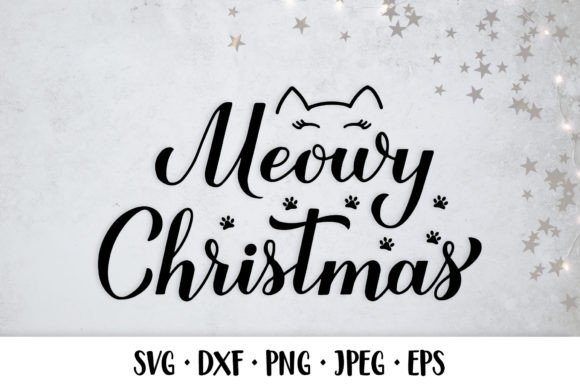 Meowy Christmas SVG. Funny Cat Christmas in Illustrations