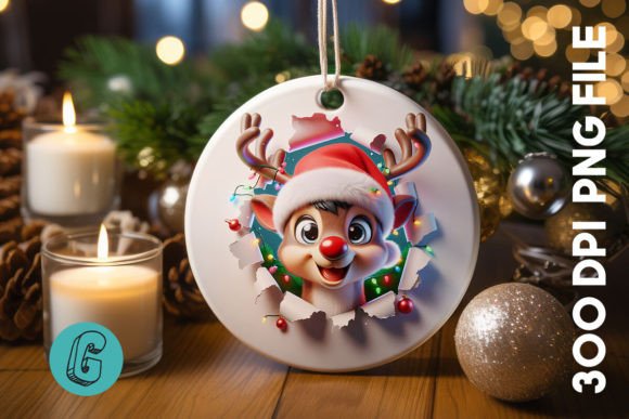 Reindeer Christmas Ornament Front 06 for Modern Illustrations