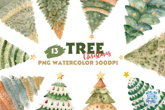 Tree Christmas Watercolor Clipart PNG for Modern Illustrations