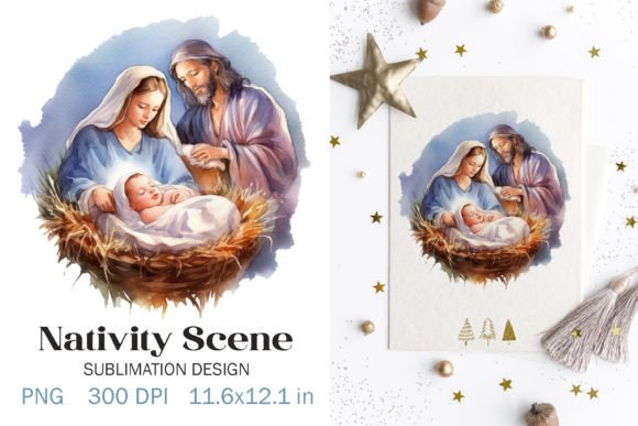 Watercolor Christmas Nativity Scene PNG for Illustrations