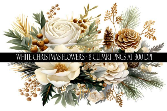 White Christmas Flower Clipart for Seasonal Illustrations